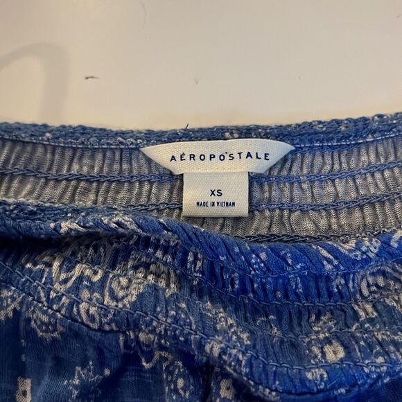 AEROPOSTALE blue and white sleeveless top with skinny adjustable straps SZ XS - Picture 6 of 9